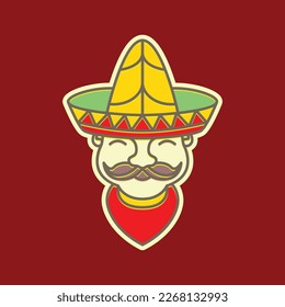 mascot cute old man mustache wearing sombrero hat mexico colorful logo design vector