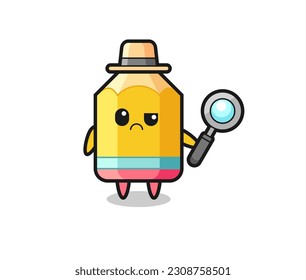 the mascot of cute pencil as a detective , cute style design for t shirt, sticker, logo element