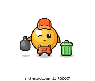 the mascot of cute ping pong as garbage collector , cute design