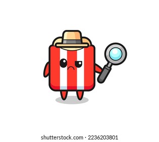 the mascot of cute popcorn as a detective , cute style design for t shirt, sticker, logo element
