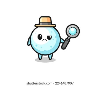 la mascota de la linda bola de nieve como detective, diseño de estilo lindo para camiseta, pegatina, elemento logo