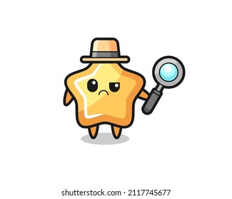 the mascot of cute star as a detective , cute style design for t shirt, sticker, logo element