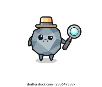 the mascot of cute stone as a detective , cute style design for t shirt, sticker, logo element
