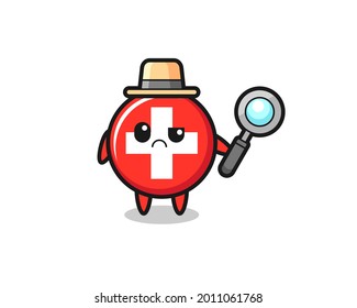 the mascot of cute switzerland flag badge as a detective , cute style design for t shirt, sticker, logo element