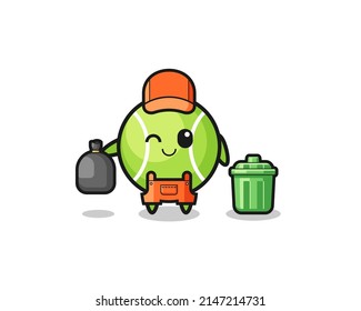 the mascot of cute tennis as garbage collector , cute design