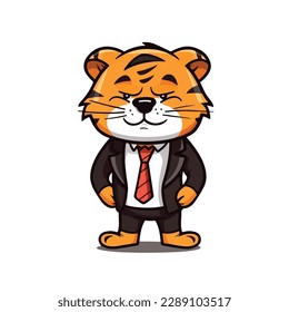 Mascot of cute tiger wearing formal suit concept boss or student college university. Cartoon flat character vector illustration