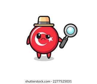 the mascot of cute turkey flag badge as a detective , cute style design for t shirt, sticker, logo element