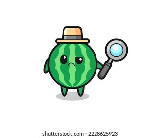 the mascot of cute watermelon as a detective , cute style design for t shirt, sticker, logo element