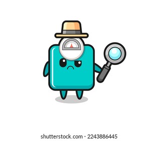 the mascot of cute weight scale as a detective , cute style design for t shirt, sticker, logo element