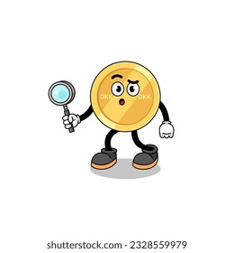 Mascot of danish krone searching , character design