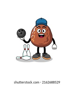 Mascot of date fruit as a bowling player , character design