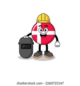Mascot of denmark flag as a welder , character design