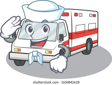 A mascot design of ambulance Sailor wearing hat