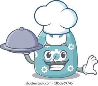 mascot design of baby apron chef serving food on tray