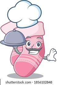 mascot design of baby socks chef serving food on tray