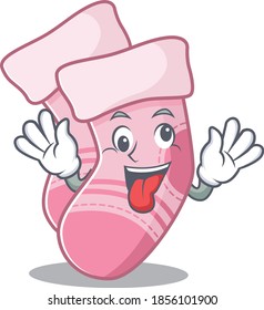A mascot design of baby socks having a funny crazy face