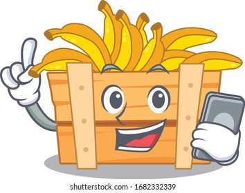 Mascot design of banana fruit box speaking on phone