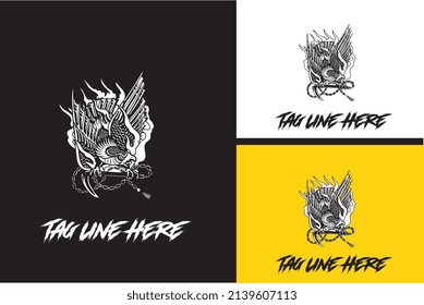 mascot design of bird and fire vector black and white