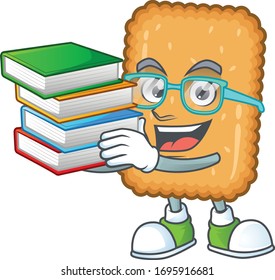 A mascot design of biscuit student character with book