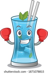 Mascot design of blue hawai cocktail as a sporty boxing athlete