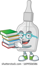 A mascot design of bottle with pipette student character with book