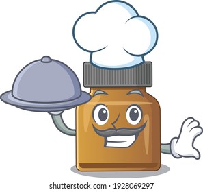 mascot design of bottle vitamin b chef serving food on tray