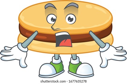 A mascot design of brown alfajor making a surprised gesture