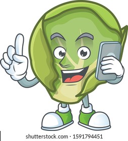 Mascot design of brussels sprouts speaking on the phone