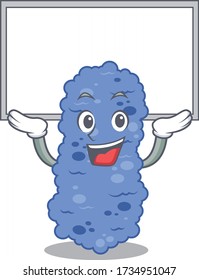 Mascot design of burkholderia bacteria lift up a board