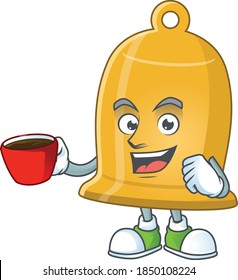 A mascot design character of bell drinking a cup of coffee. Vector illustration