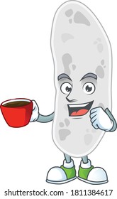 A mascot design character of gemmatimonadetes drinking a cup of coffee. Vector illustration