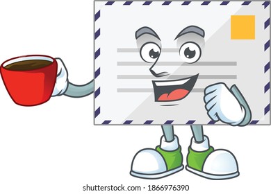 A mascot design character of letter drinking a cup of coffee. Vector illustration