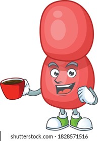 A mascot design character of neisseria gonorrhoeae drinking a cup of coffee. Vector illustration