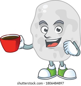 A mascot design character of planctomycetes drinking a cup of coffee. Vector illustration