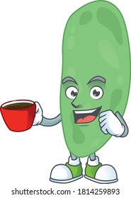 A mascot design character of thermus thermophilus drinking a cup of coffee. Vector illustration