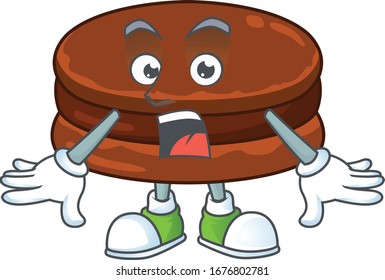 A mascot design of chocolate alfajor making a surprised gesture