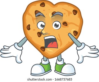 A mascot design of chocolate chips love making a surprised gesture