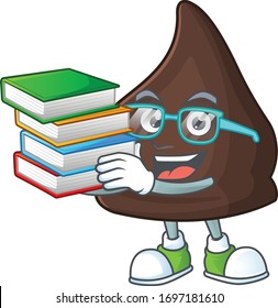 A mascot design of chocolate conitos student character with book