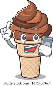 Mascot design of chocolate ice cream speaking on phone