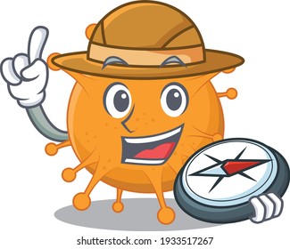 mascot design concept of anaplasma explorer using a compass in the forest