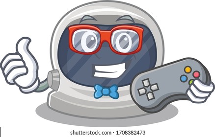 Mascot design concept of astronaut helmet gamer using controller