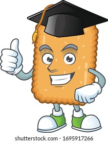 Mascot design concept of biscuit proudly wearing a black Graduation hat