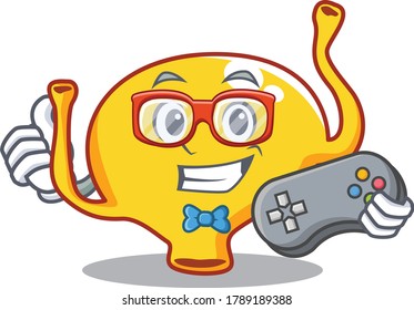 Maskottdesign-Konzept des Blasspielers mit Controller