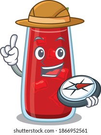 mascot design concept of bloody mary cocktail explorer using a compass in the forest