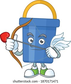 mascot design concept of blue sand bucket cute Cupid with arrow and wings. Vector illustration