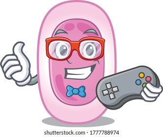 Mascot design concept of bordetela pertussis gamer using controller