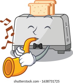 mascot design concept of bread toaster playing a trumpet