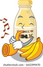 mascot design concept of cashew milk playing a trumpet