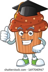 Mascot design concept of chocolate cupcake proudly wearing a black Graduation hat