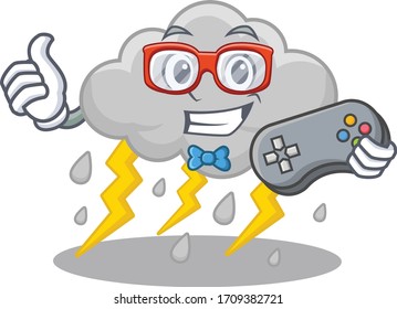 Mascot design concept of cloud stormy gamer using controller